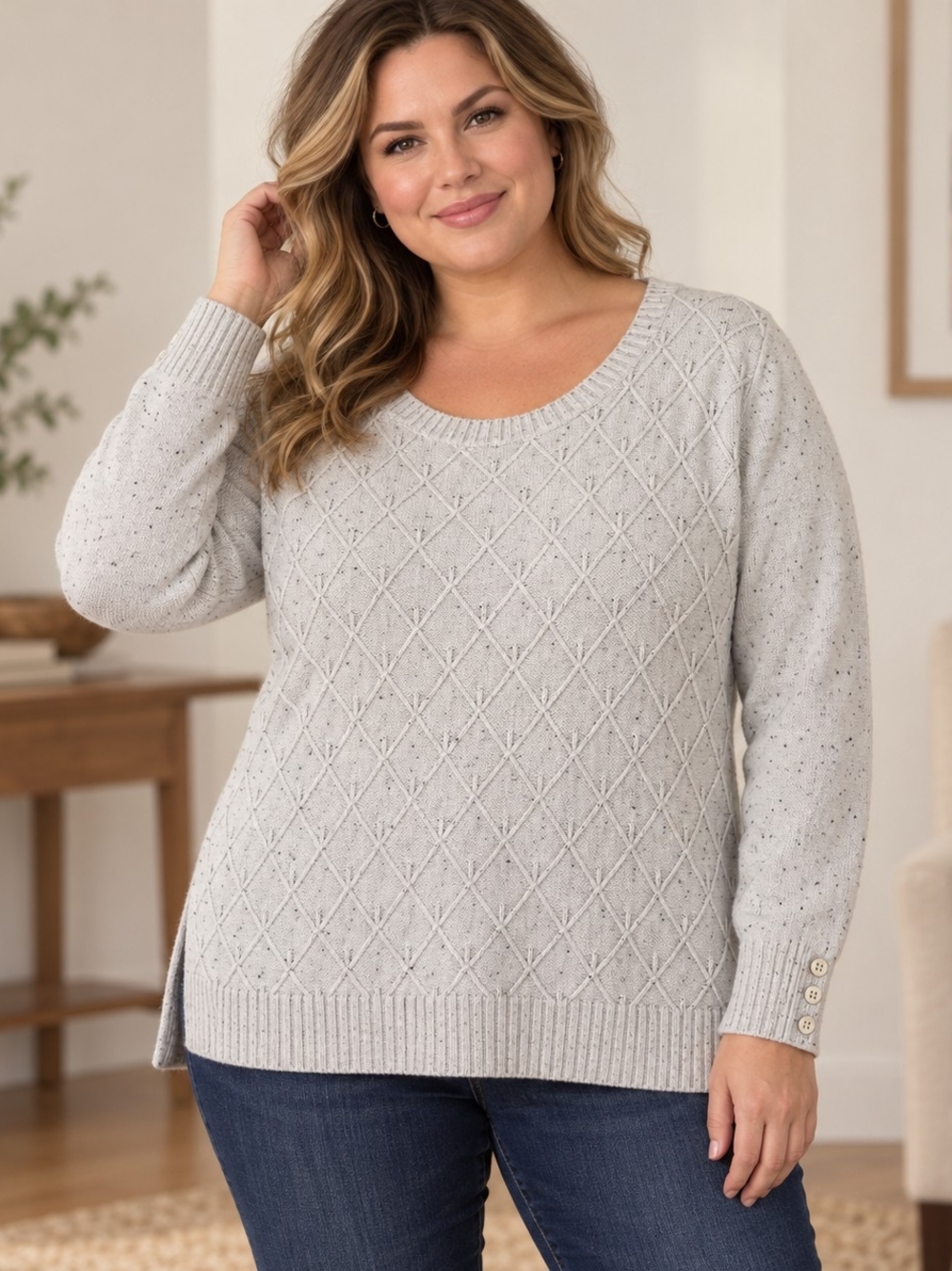 Karen Scott XL Gray Speckled Diamond Knit Sweater